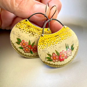 Little Pink Flowers Circle Tin Earrings