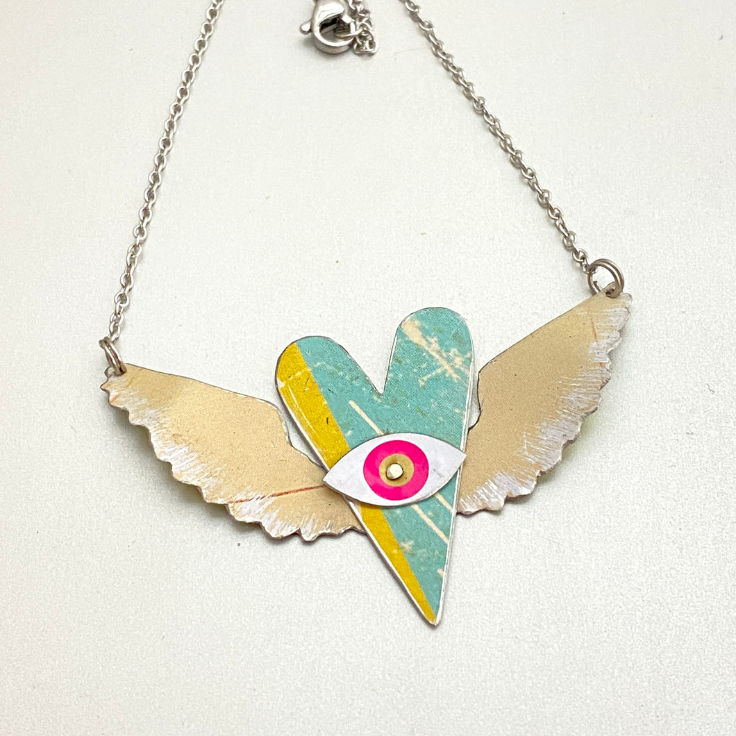 The Heart Sees Turquoise Tin Necklace