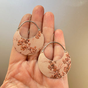 Botanicals on Dusty Pink Crescent Circles Tin Earrings
