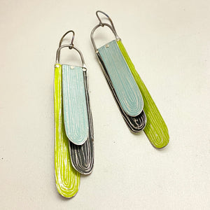 Paint Pour Spring Green, Pale Sky & Midnight Tin Earrings
