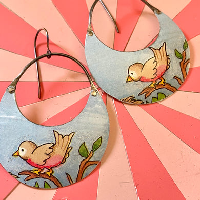 Sweet Little Birds Crescent Circle Earrings