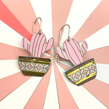 Load image into Gallery viewer, Li’l Pink Potted Cactus Tin Earrings