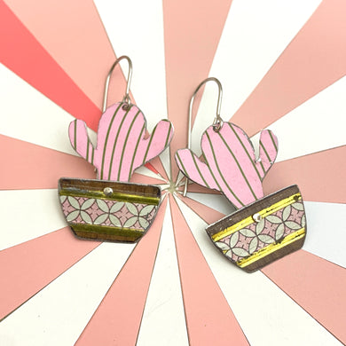 Li’l Pink Potted Cactus Tin Earrings