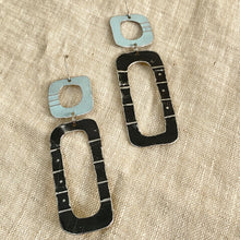 Load image into Gallery viewer, Black &amp; Pale Blue Mod Tin Earrings