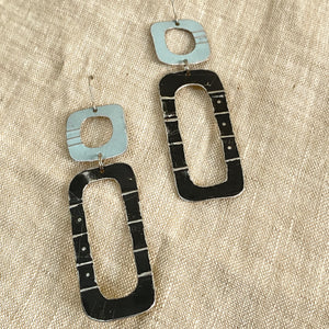 Black & Pale Blue Mod Tin Earrings