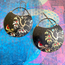 Load image into Gallery viewer, Red Winged Birds Circle Tin Earrings