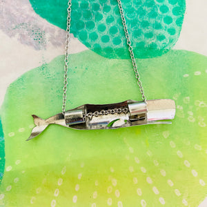 Dusty Aqua & White Upcycled Tin Necklace