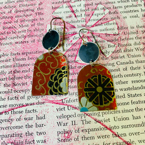 Midnight Flowers Wide Arch Upcycled Tin Earrings