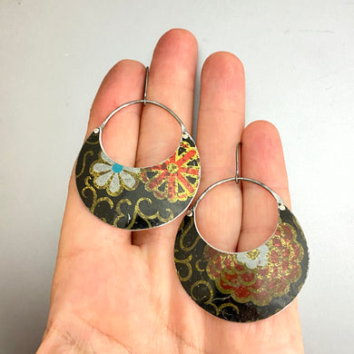 Vintage Stylized Crescent Tin Earrings