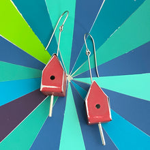 Load image into Gallery viewer, Matte Red Tiny Tin Birdhouse Earrings