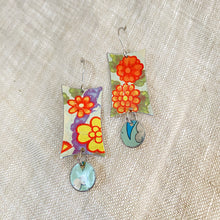 Load image into Gallery viewer, Orange-y Blossoms Mod Rectangle Earrings