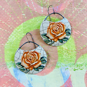 Peach Roses Circles Upcycled Tin Earrings