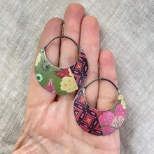 Load image into Gallery viewer, Multi Patterned Crescent Circles Tin Earrings