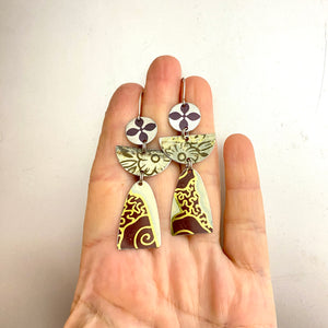 Golds & Rosewood Patterned Angels Tin Earrings