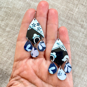 Mixed Deep Midnight Blues Tin Chandelier Earrings