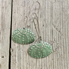 Load image into Gallery viewer, Dusty Green Sea Urchins Upcycled Tin Earrings