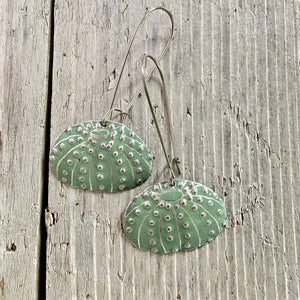 Dusty Green Sea Urchins Upcycled Tin Earrings