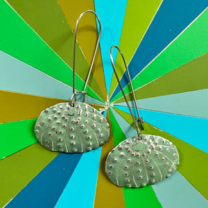 Dusty Green Sea Urchins Upcycled Tin Earrings