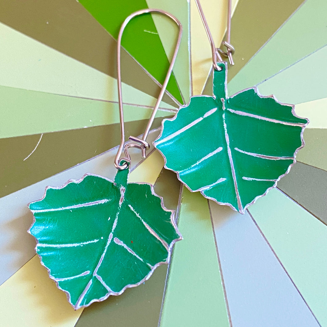 Little Green Aspen Leaves Tin Earrings