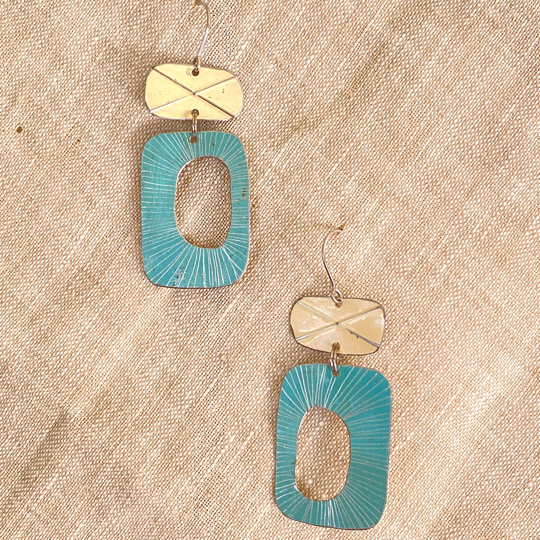 Mod Ecru & Cadet Blue Tin Earrings