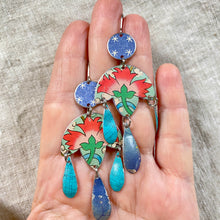 Load image into Gallery viewer, Big Pink Flowers Tin Chandelier Earrings