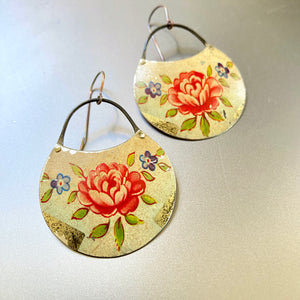 Vintage Roses Circle Tin Earrings