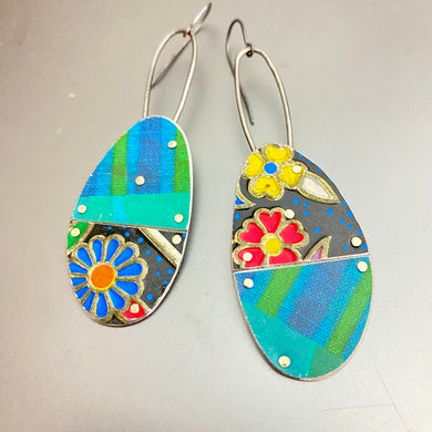 Flowery Vintage Patchwork Tin Earrings