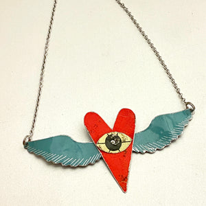 The Heart Sees Scarlet Tin Necklace