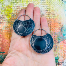 Load image into Gallery viewer, Spirograph on Black Circles Tin Earrings