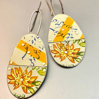 Mixed Oranges Oval Tin Earrings