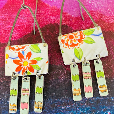 Bright Blossoms Rectdangles Tin Earrings