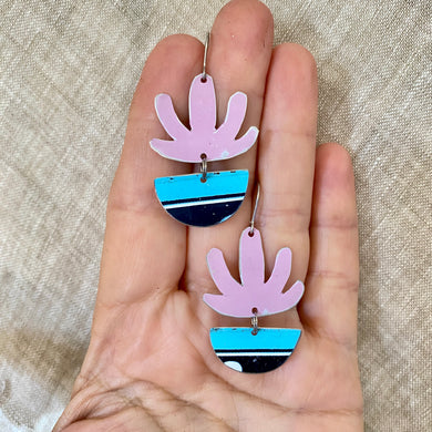 Pink Mod Succulents Tin Earrings