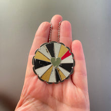 Load image into Gallery viewer, Red Ray Rave Love Mandala Tin Necklace or Brooch