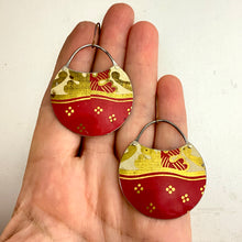 Load image into Gallery viewer, Red &amp; Gold Circle Tin Earrings