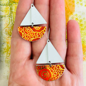 Orange & Gold Upcycled Tin Sailboat Earrings
