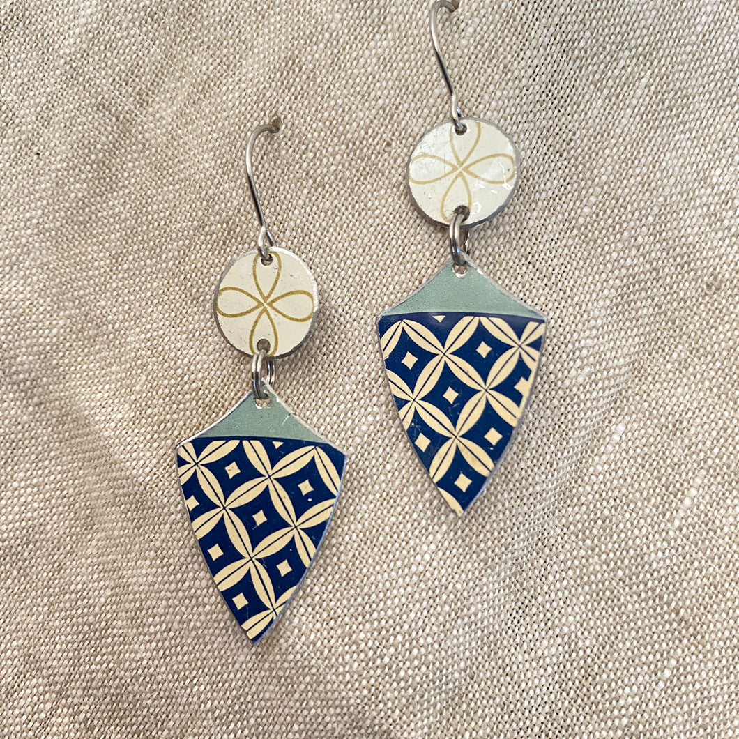 Midnight Blue Harlequin Pattern Little Drop Earrings
