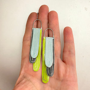 Paint Pour Spring Green, Pale Sky & Midnight Tin Earrings