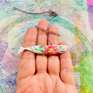Pink Daisy Whale Upcycled Tin Necklace