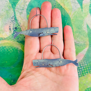 Happy Denim Sperm Whales Upcycled Tin Earrings