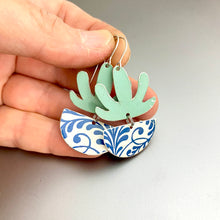 Load image into Gallery viewer, Mod Succulents Delft Pot Upcycled Tin Earrings