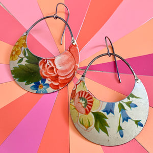 Big Pink Rose Crescent Circles Earrings