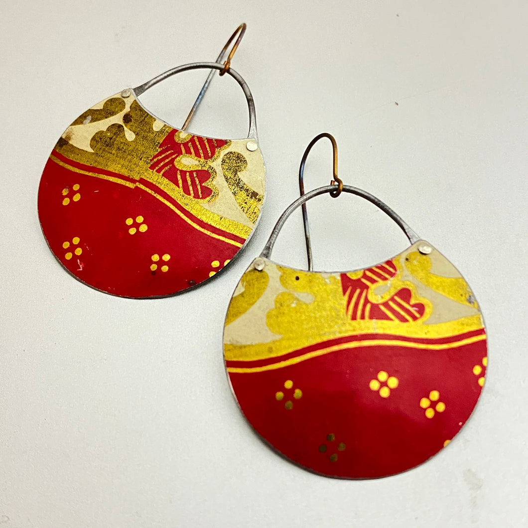 Red & Gold Circle Tin Earrings