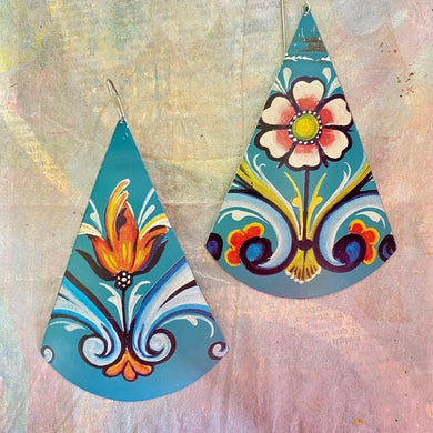 Mixed Rosemaling Cones Tin Earrings