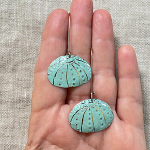 Turquoise Sea Urchins Upcycled Tin Earrings