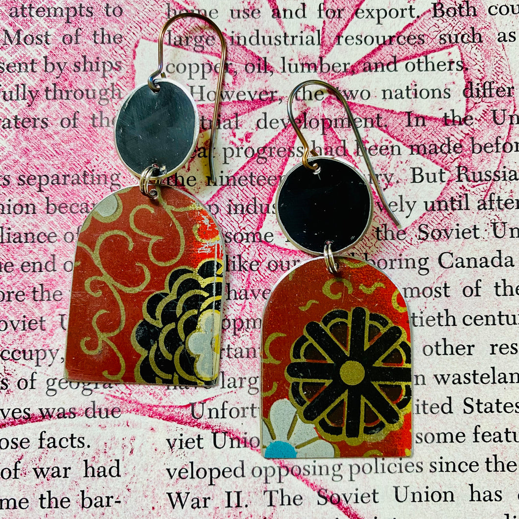 Midnight Flowers Wide Arch Upcycled Tin Earrings