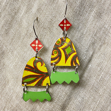 Bright Yellow, Red & Green Earrings