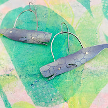 Load image into Gallery viewer, Happy Denim Sperm Whales Upcycled Tin Earrings