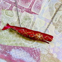 Load image into Gallery viewer, Vintage Scarlet &amp; Gold Whale Upcycled Tin Necklace