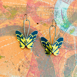 Midnight Blue & Gold Butterflies Upcycled Tin Earrings