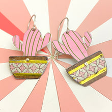 Load image into Gallery viewer, Li’l Pink Potted Cactus Tin Earrings